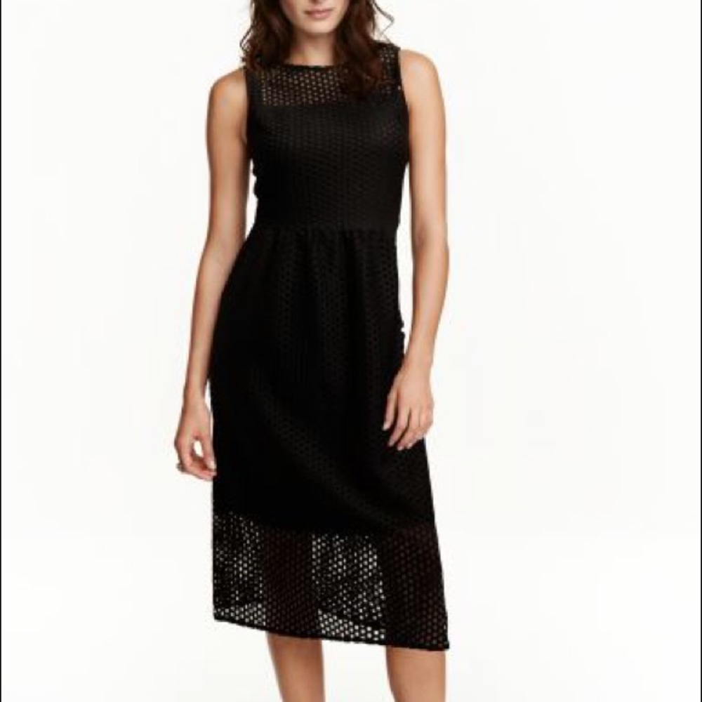 H&M Black Midi Graphic Lace Sleeveless Dress